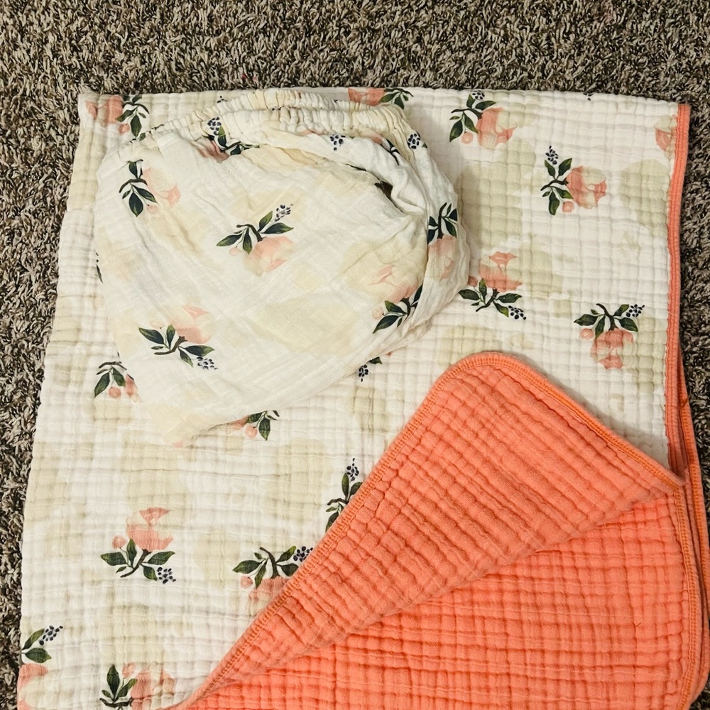 Floral and Coral Baby Muslin Blanket Set